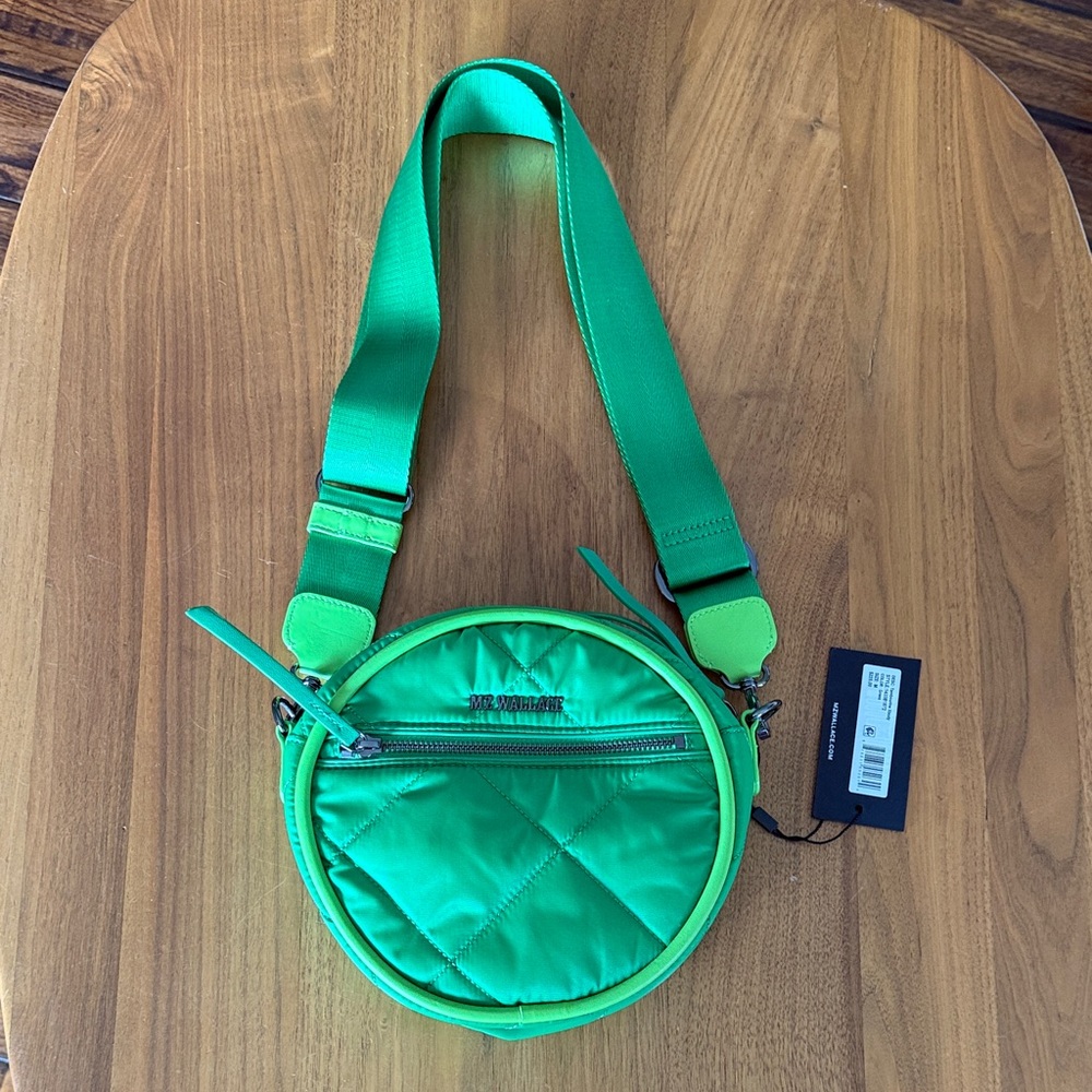 MZ Wallace Vibrant Green Round Crossbody Bag Tambourine Grass